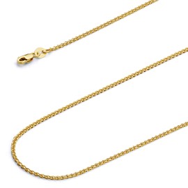 14k Yellow Gold SOLID 1mm Flat Open Wheat Chain Necklace with Lobster Claw Clasp - 16"