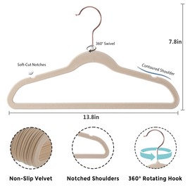Tonswachic Kids Velvet Hangers 30 Pack - 14'' Inch Premium Non Slip Kids Felt Hangers for Clothes - Ultra Thin Baby Felt Hangers for Youth Childrens' Closet with 10 Hanger Clips - Beige