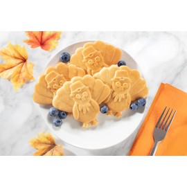 Thanksgiving Turkey Mini Waffle Maker - Make Holiday Breakfast Special for Kids & Adults w/Cute Design, 4" Waffler Iron Electric Nonstick Appliance - Fun & Festive, Fall Gift, Recipes Included