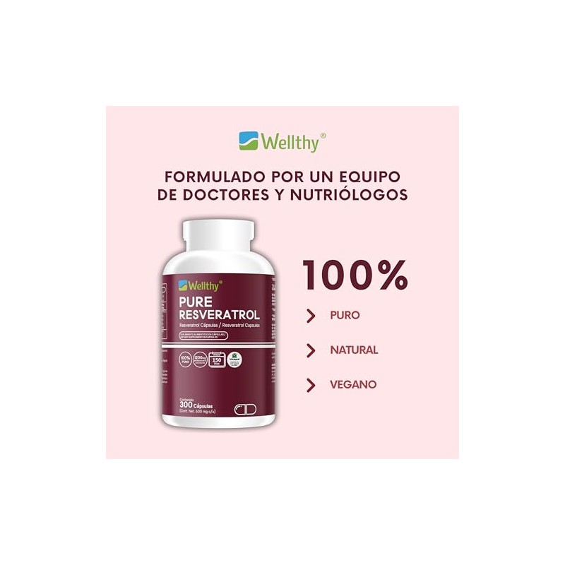 Wellthy Pure Resveratrol 300 Cápsulas 1200mg Por Porción 150 Porciones