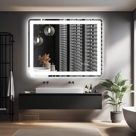 miskerm 28x36 LED Bathroom Mirror with Front and Backlight, Anti-Fog, Dimmable, Lighted Bathroom Vanity Mirror for Wall, Shatter-Proof Led Mirror for Bathroom, Tempered Glass(Horizontal/Vertical)