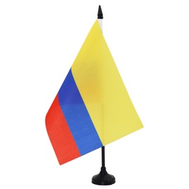 Colombia Table Flag 5'' x 8'' - Colombian Desk Flag 21 x 14 cm - Black plastic stick and base - Drapeau Colombie AZ FLAG