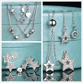 Yumi Lok 925 Sterling Silver Cubic Zirconia Star Pendant Charm Necklace Bracelet Earrings Jewellery Set Necklace Bracelet Earrings Set for Women Girls