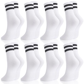 Utensilsto 8 paia di calzini da tennis da donna colorati calzini sportivi lunghi da donna con motivo a strisce calzini in cotone per tennis e sport, bianco, 35-38