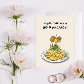 Funny Wedding Card, Engagement Bridesmaid Bachelorette Cards for Bride/Groom, Bridal Wedding Shower, For Him/Her, Couple, Congratulations Greeting Cards (Joined together in holy MACARONI)