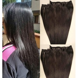 Hair Faux You 20" Machine Weft Hair Weave, Sew In,100 grams,100% Human Hair Extensions Weft #1B Off Black