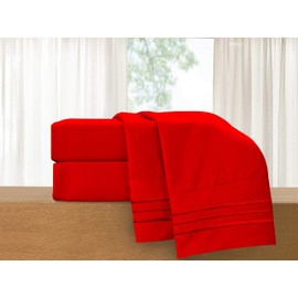 Elegant Comfort Luxury 4-Piece Bed Sheet Set - Luxury Bedding 1500 Premium Hotel Quality Microfiber, Wrinkle Resistant Cool & Breathable, Easy Elastic Fitted, Queen, Red