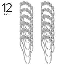 mDesign Steel Metal Easy-Glide Roller Ball Shower Curtain Rings - Bathroom Shower Curtain and Curtain Liner Rolling Ring Hooks for Shower Rod, Guest Bath and Powder Room - 12 Rings - Gray
