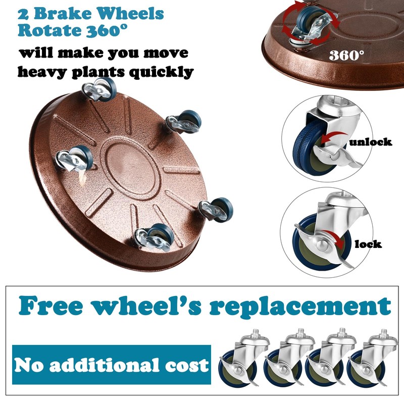 3 Packs 18” Metal Plant Caddy with Wheels Extra-large Rolling