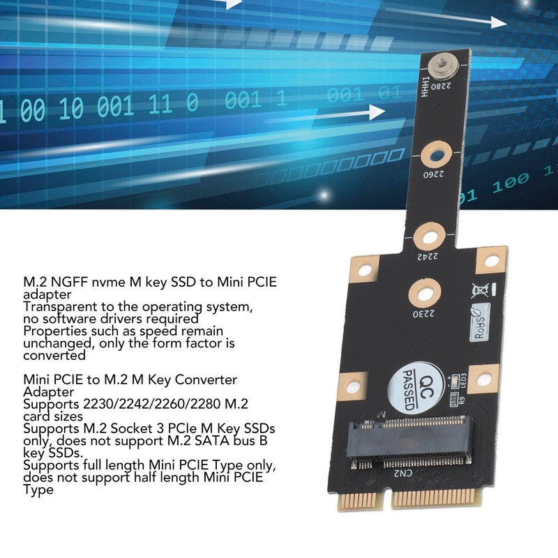 M.2 NGFF NVME SSD Adapter, Mini PCIE to M.2 M