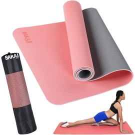 BAKAJI Esterilla de yoga TPE Ecología Doble Capa Antideslizante de Alta Densidad Esterilla para Entrenamiento Fitness Aerobic Gimnasio Gimnasia