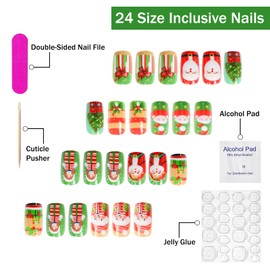 Christmas Press on Nails Medium Square SWEKKE Winter Fake Nails False Nails with Designs Santa Christmas Tree Gift Colorful Glossy Glue on Nails Xmas Acrylic Nails for Women Girls 24 Pcs