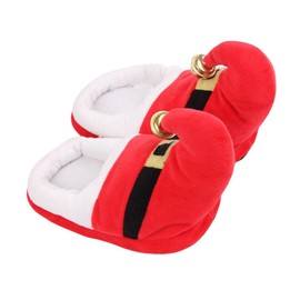 Happyyami 1 Pair Christmas Slippers Santa Claus Costume Accessories Plush Warm Slippers Non Slip Slippers for Christmas Xmas Holiday Winter Size XL (Red)