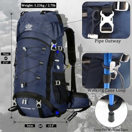 YFREAL 60L Travel Hiking Camping Backpack with Rain Cover, Backpack Water Resistant,Climbing Backpack for Men Women