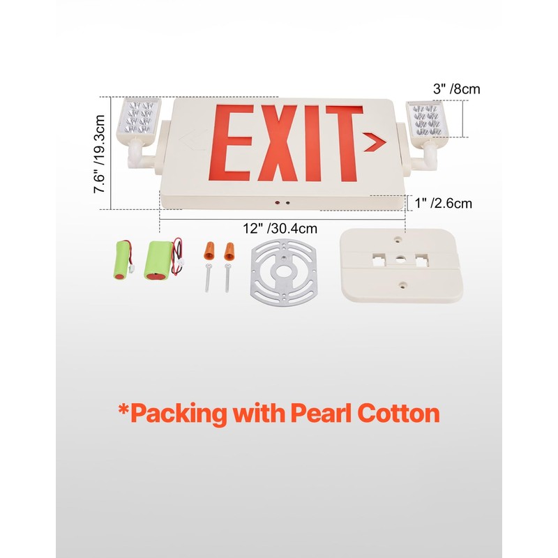 VEVOR LED Exit Sign with Emergency Lights, Two Heads Emergency