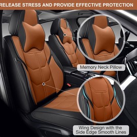 BWTJF Car Seat Covers Full Set, Front and Rear Seat Covers for Cars, Leatherette Auto Seat Protectors with Head Pillow, Car Seat Cushions Fit for Most Sedans SUV Pick-up Truck, Black and Brown