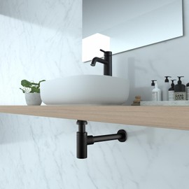 HomeStock Elegant Escape Round Bottle Trap for Bathroom Sink Decorative Brass Round Bottle Trap, Bathroom Basin Sink Waste Drain, Matte Black Finish