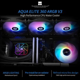 THERMALRIGHT Aqua Elite 360 V3 Aio Water Cooler, 360 Liquid Cooling Radiator, ARGB PWM Cooling Fan for Intel LGA1150/1151/1155/1156/1200/2011/1700, AMD: AM4/AM5, PC Cooler Ai