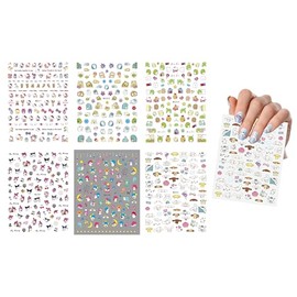6 Sheets Mixture Cute Kawaii Cartoon Nail Art Stickers Decal for Nail Art，Nail Design Nail Art Supplies Cute Nail Decals for Girls Women Manicure Decoration