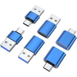 AreMe USB to USB C Adapter (6 Pack), USB C Male to USB 3.0 Female OTG Converter, Type-C Female to A Male Connector (Blue)