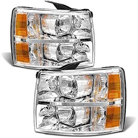2007 2008 2009 2010 2011 2012 2013 2014 Silverado Headlight Assembly for 07-13 Chevy Silverado 1500/07-14 Silverado 2500HD 3500HD Clear Lens Chrome Housing Amber Reflector Replacement