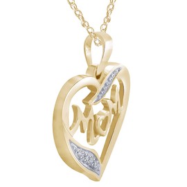 Women Jewelry 925 Sterling Silver Round Cut Mom Heart Pendant Necklace with 18" Chain 0.09 CT Natural Diamond-H-I, I1-I2- Choice of Silver Plated (Yellow,White,Rose)