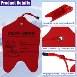 Wazitin 2 Pack Ski Boot Horn 13 inch Shoe Horn for Ski and Snowboard Boots Cuttable Shoe Horn for Ski Boots, Helps Insert Boot Liners (Red, 2 Pcs)