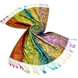 Lorenzo Cana Luxury Men's Scarf Jacquard Woven 100% Silk Paisley Pattern Silk Scarf Colourful Multicoloured 7864311, Colourful, red-turquoise-green