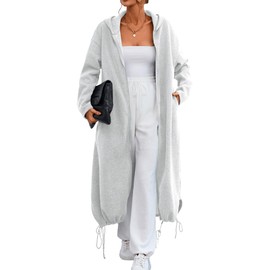 Ebifin Women's Oversized Full Zip Sweatshirts Drop Shoulder Hoodies Drawstring Long Jackets With Pockets Grey