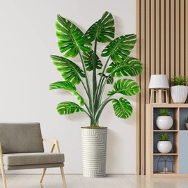 SIGNWIN Artificial Fake Plants Monstera Plant with Geometric Pattern Planter, 65-Inch