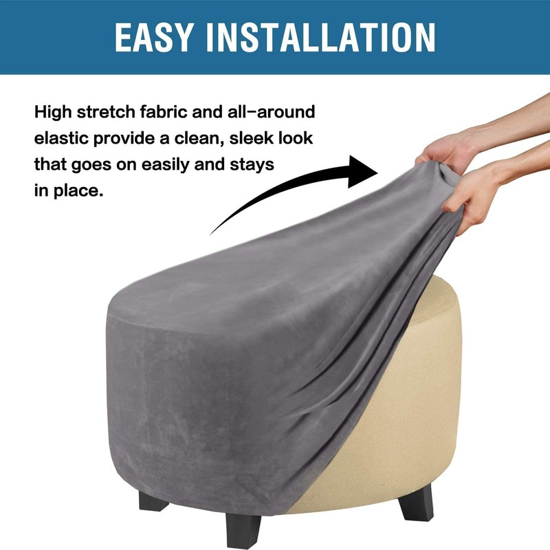 Velvet Plush Ottoman Cover,Super Stretch Round Ottoman Slipcover Washable Storage