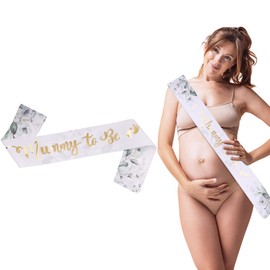 COLOFALLA Mummy to Be Sash Baby Shower Girl Sage Green Foliage Twinkle Rose Gold Jungle Mum to be Sash for Baby Shower Party Decorations (Flowers)