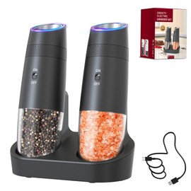 Electric Salt and Pepper Grinder Set with Charging Base – Rechargeable Gravity Automatic Pepper Mill Gift Set with LED Light & 6 Adjustable Coarseness