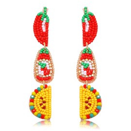 Cinco De Mayo Beaded Earrings,Chili Pepper & Hot Sauce & Taco Seed Bead Earrings Mexico Fiesta Drop Dangle Earrings for Taco Theme Birthday Party Statement Earrings Jewelry