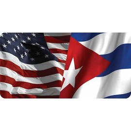 United States and Cuba Flags Photo License Plate