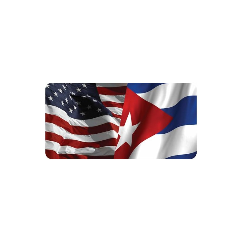 United States and Cuba Flags Photo License Plate