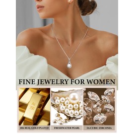 Freshwater Pearl Necklaces for Women, Sterling Silver Infinity Necklace with 11-12 mm Genuine Pearl, Hypoallergenic 18K White Gold Plated Elegance White Pearl Necklace Jewelry Gift for Women