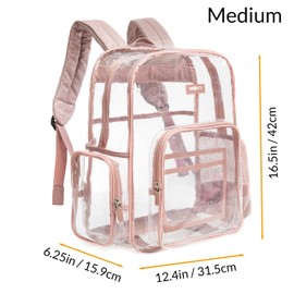J.CARP Clear Bag Heavy Duty Backpack Durable Transparent See Through Bag (Medium, Pink)