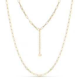 Seodore Paperclip Gold Necklace, 18K Gold Adjustable Chain Layered Necklaces for Women, Anti-Tarnish Waterproof Jewellery for Sport, Gym, and Swimming (18K Yellow Gold)