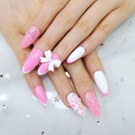 Pink Jenny handmade nail tips - Short stiletto / 핑크제니 수제네일팁 - 숏스틸레토