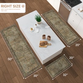 GENIMO Kitchen Mats for Floor Set of 3 Non-Slip Washable, Waterproof Lightweight Kitchen Rugs, Kitchen Floor Mat Runner Rug Carpet for Laundry, Sink, Entryway, Hallway, Bathroom, Brown Green