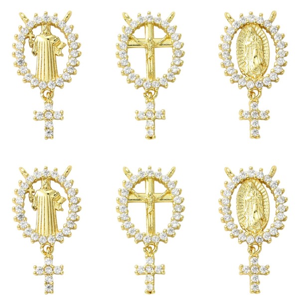 DanLingJewelry 6Pcs Virgin Mary Jesus Cubic Zirconia Connector Charms with