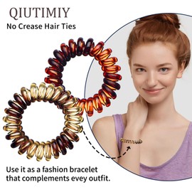 QIUTIMIY 16Pcs Spiral Hair Ties, (Amber) Hair Elastic Coils for Women and Girls, Waterproof Phone Cord Hair Scrunchies Accessories Bands for Ponytails and Updos