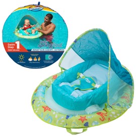SwimWays Baby Spring Float with Adjustable Canopy, Green Octopus