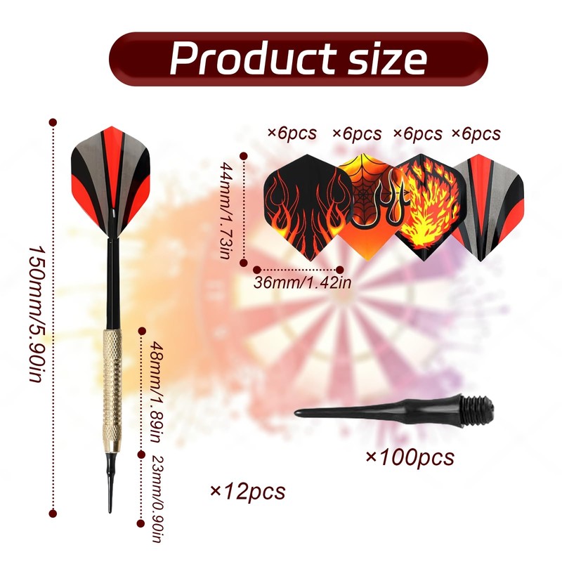 hioseyre Dart Needle Set,12 Soft Tip Darts,24 Dart Tails,100 Plastic