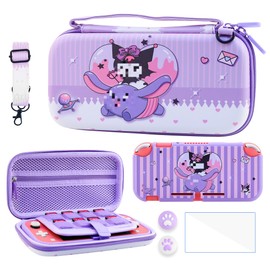 RHOTALL Purple Rabbit Carrying Case for Switch Lite,6 in 1 Storage Accessories Kit with Portable Travel Bag Case,Soft Protective Cover,Screen Protectors and 2 Cute Thumb Caps
