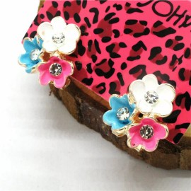 Unbranded Cute New Gold Crystal Accented Enamel Flower Cluster Stud Earrings w/Omega Backs