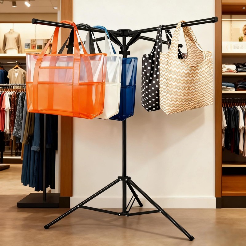 Heavy Duty Metal Shopping Bag Rack - Adjustable Height 51"to