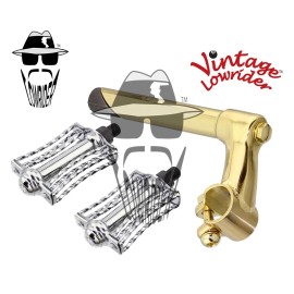 Vintage Lowrider Vtg Stem Classic 21.1 Gold & Pedals Butterfly Triple Square Twisted 1/2" Chrome