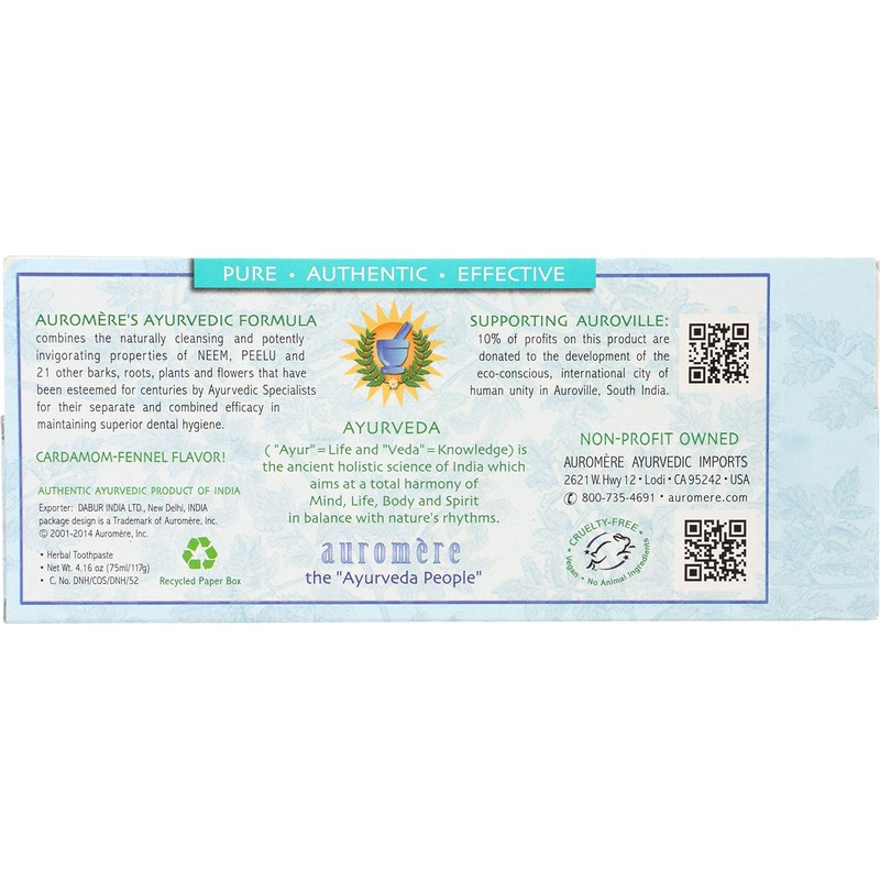 Auromere Foam Free Cardamom Fennel Toothpaste (5 Pack)5